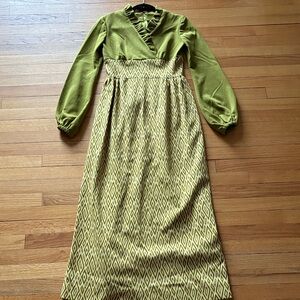 vintage handmade boho prairie 70s avocado dress